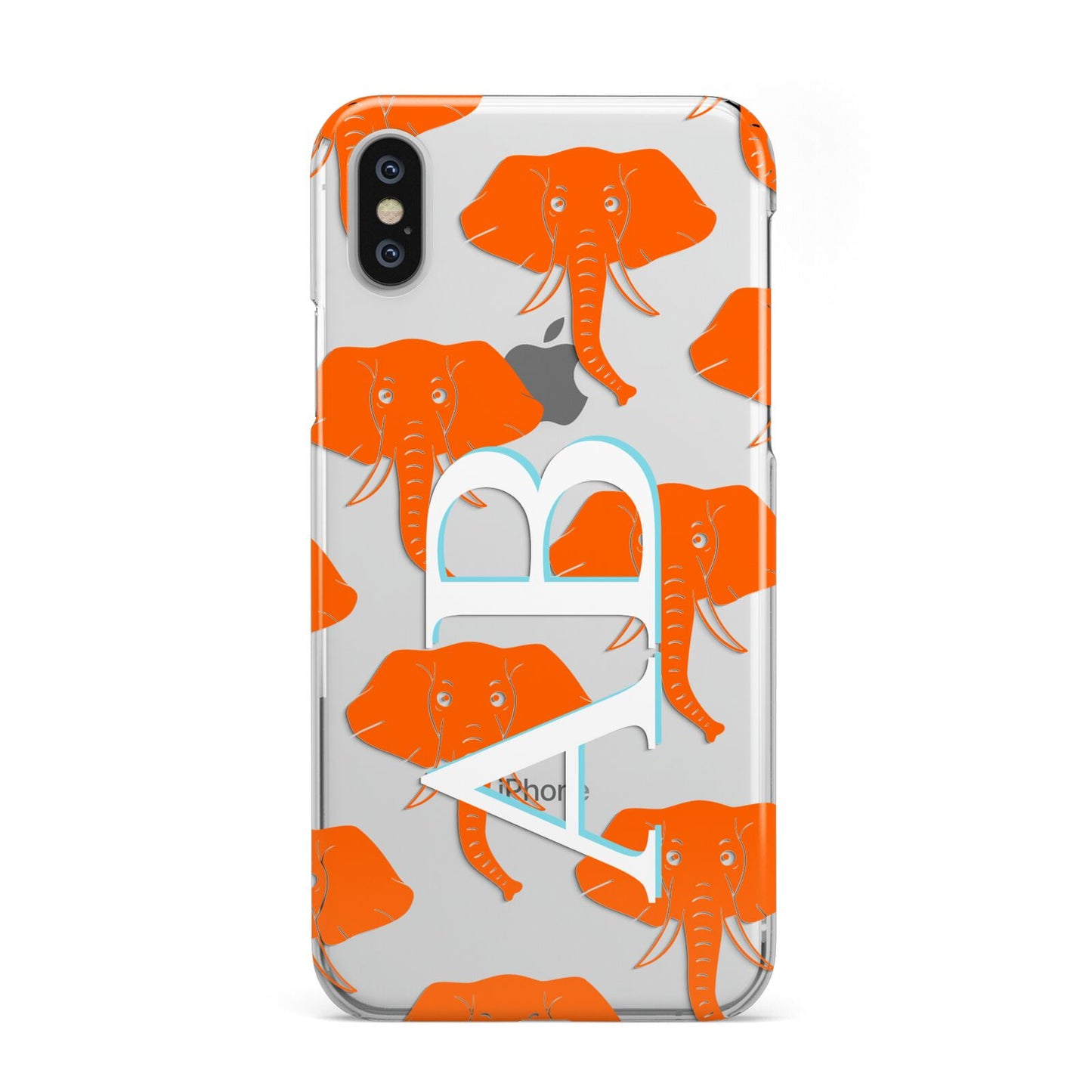 Custom Elephant Initials iPhone Xs 2D Snap on Silver Phone