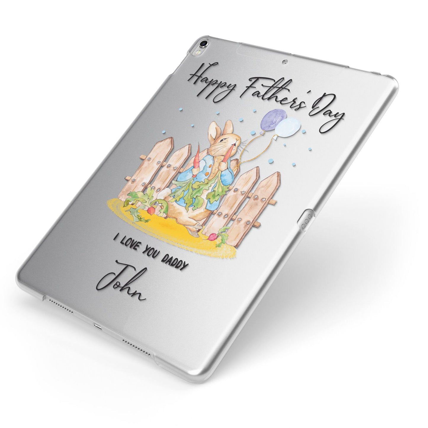 Custom Father s Day Rabbit Apple iPad Case on Silver iPad Side View