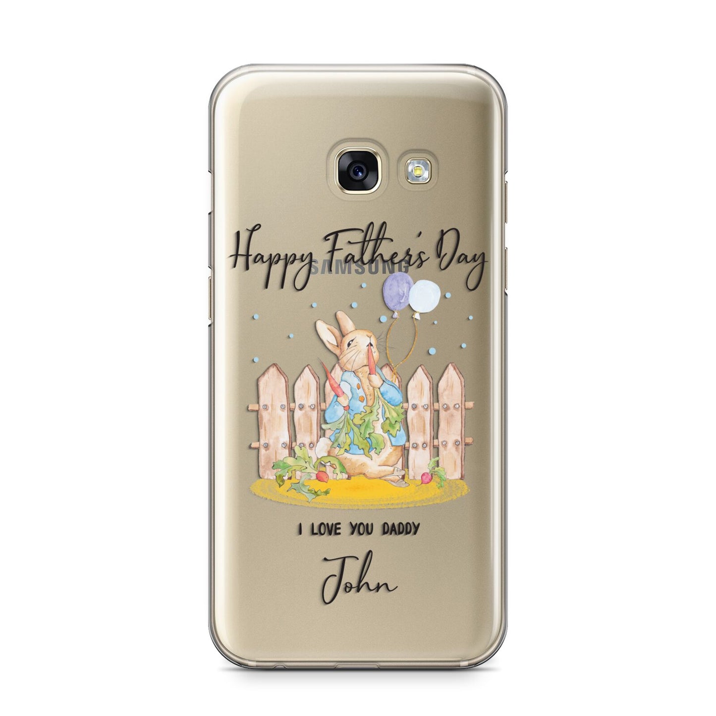 Custom Father s Day Rabbit Samsung Galaxy A3 2017 Case on gold phone