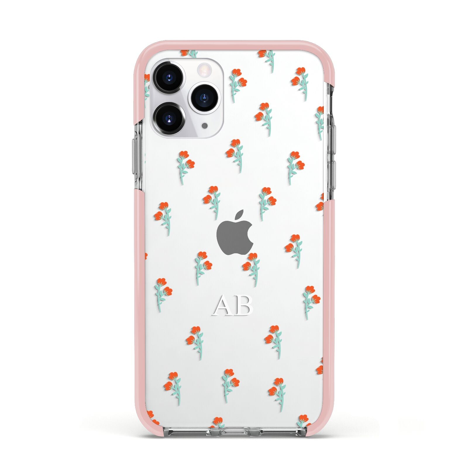 Custom Floral Apple iPhone 11 Pro in Silver with Pink Impact Case