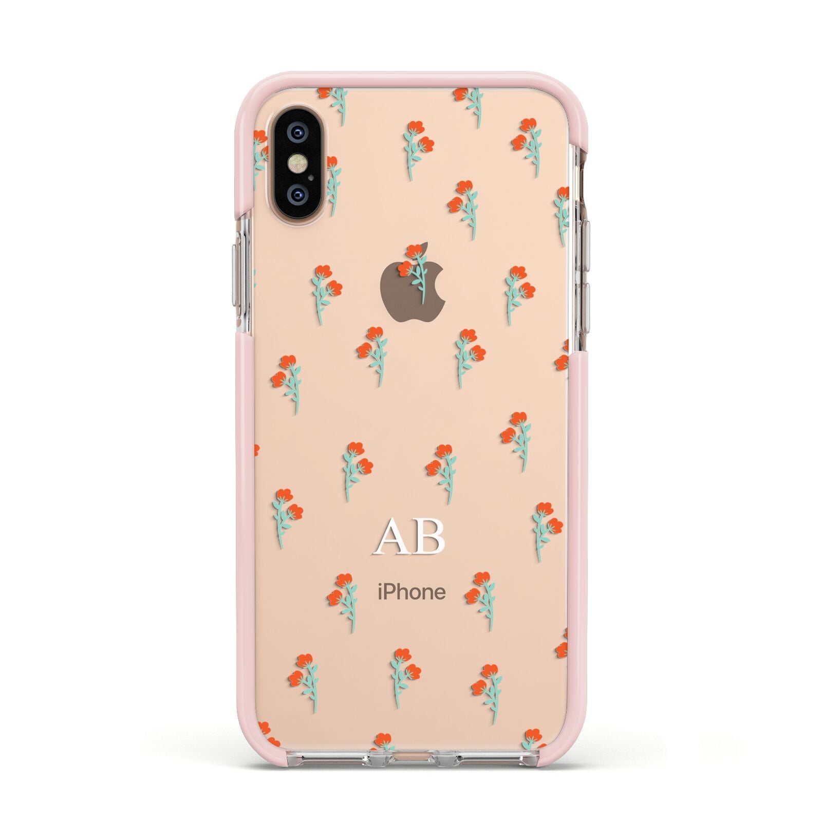 Custom Floral Apple iPhone Xs Impact Case Pink Edge on Gold Phone