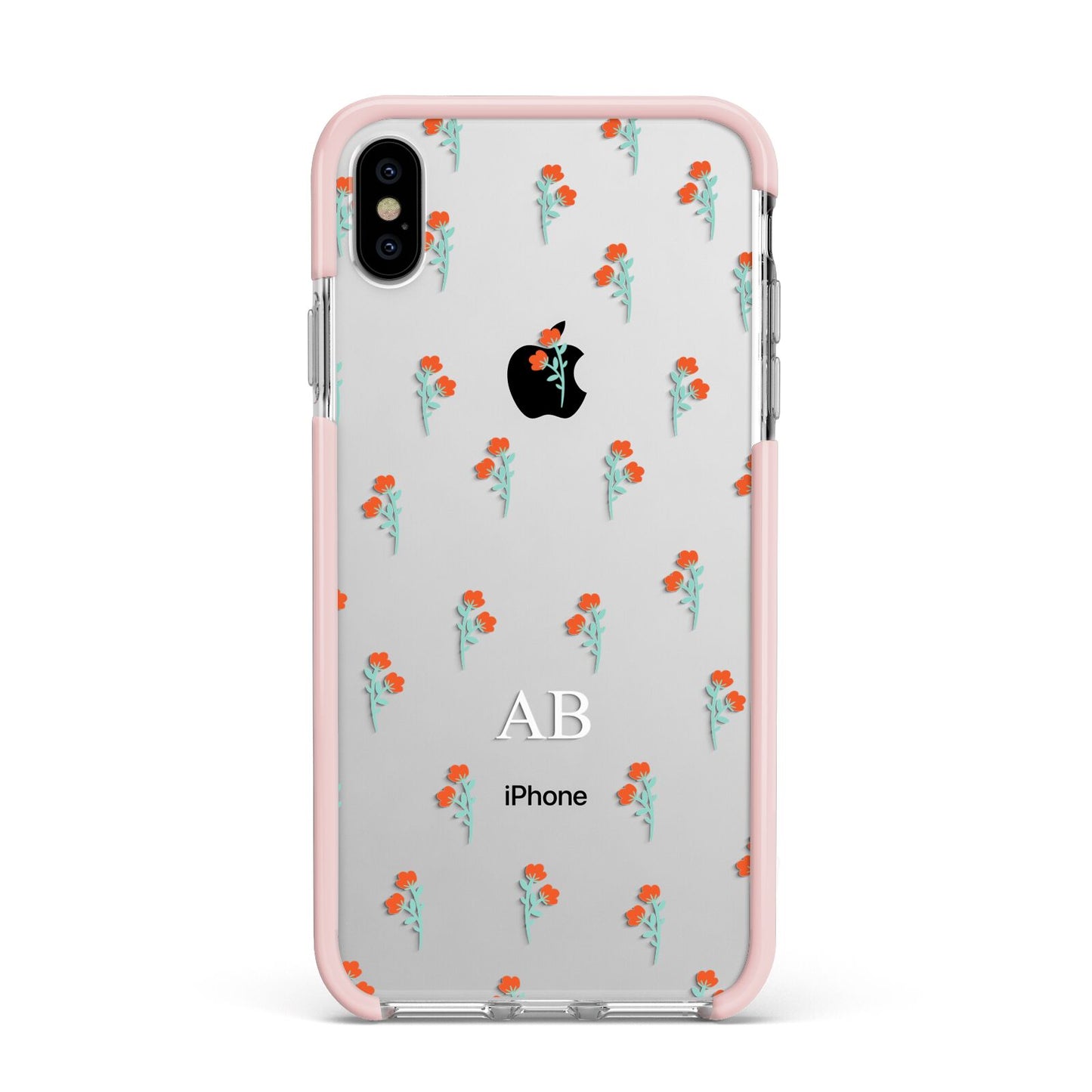 Custom Floral Apple iPhone Xs Max Impact Case Pink Edge on Silver Phone