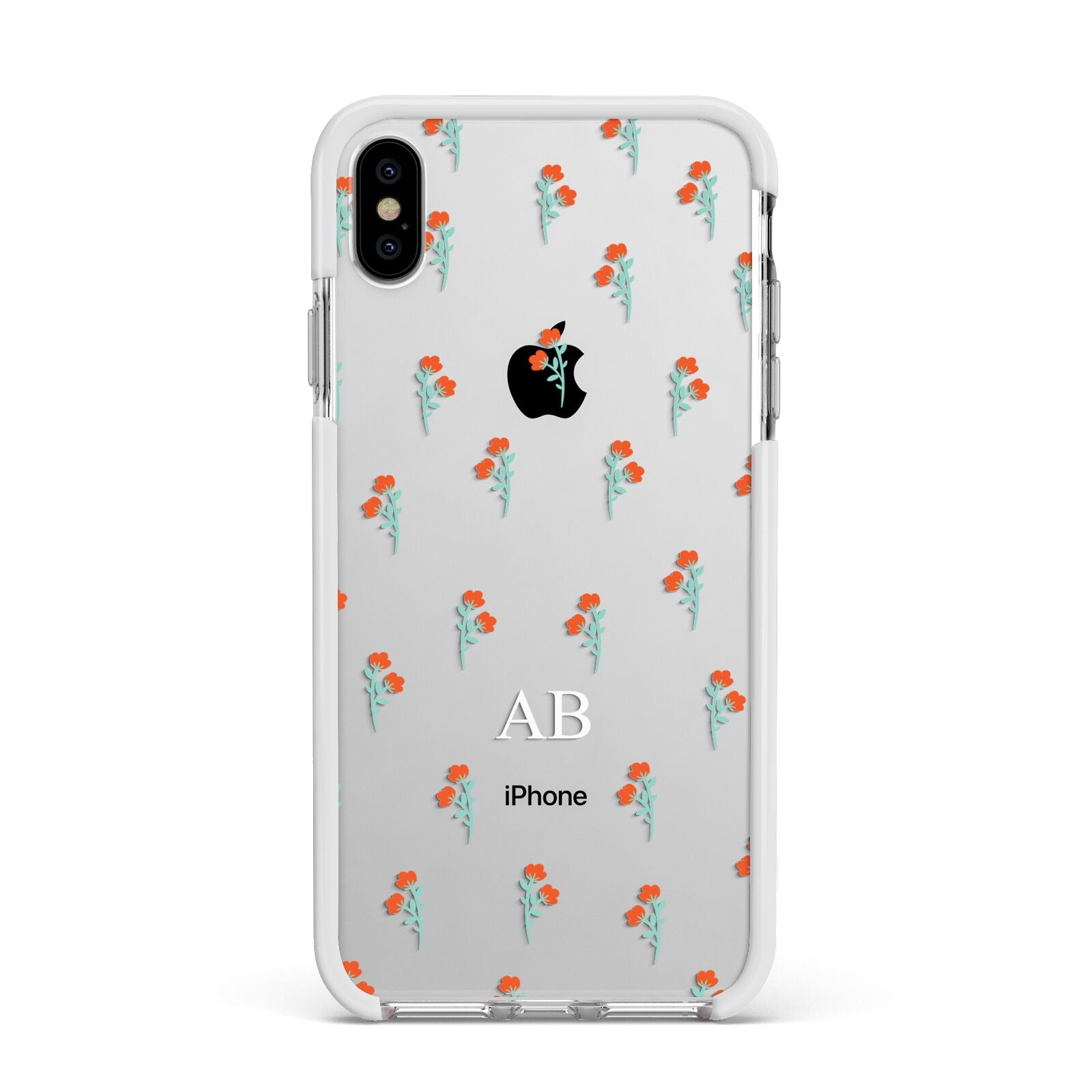 Custom Floral Apple iPhone Xs Max Impact Case White Edge on Silver Phone