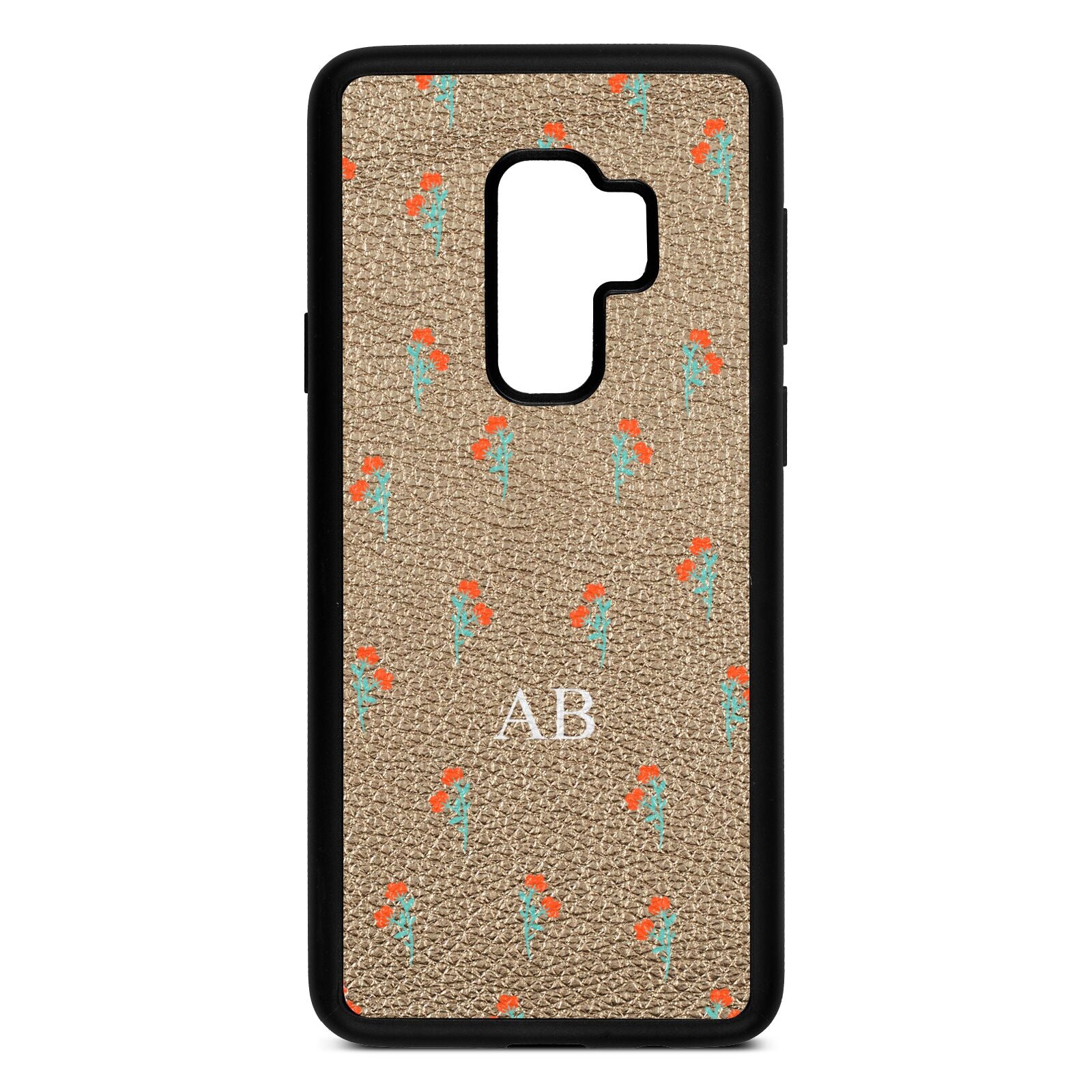 Custom Floral Gold Pebble Leather Samsung S9 Plus Case