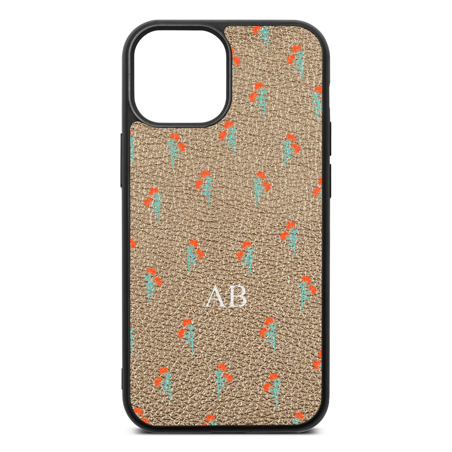 Custom Floral Gold Pebble Leather iPhone 13 Mini Case