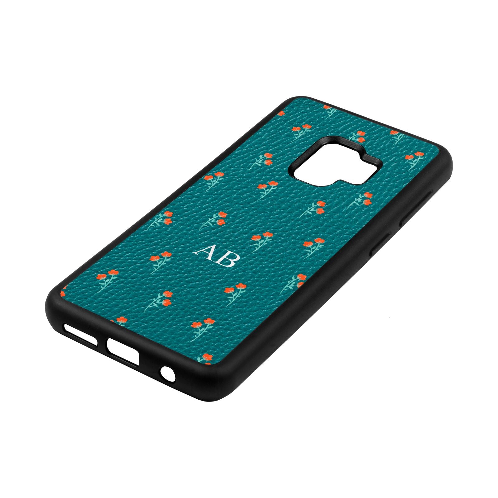 Custom Floral Green Pebble Leather Samsung S9 Case Side Angle