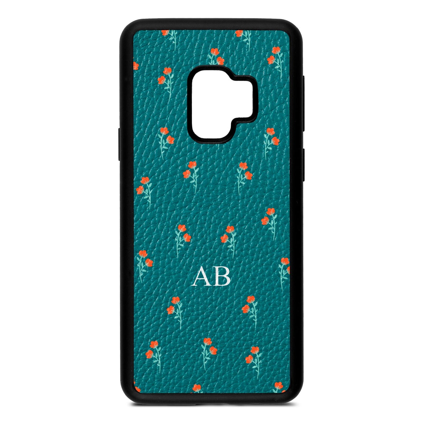 Custom Floral Green Pebble Leather Samsung S9 Case