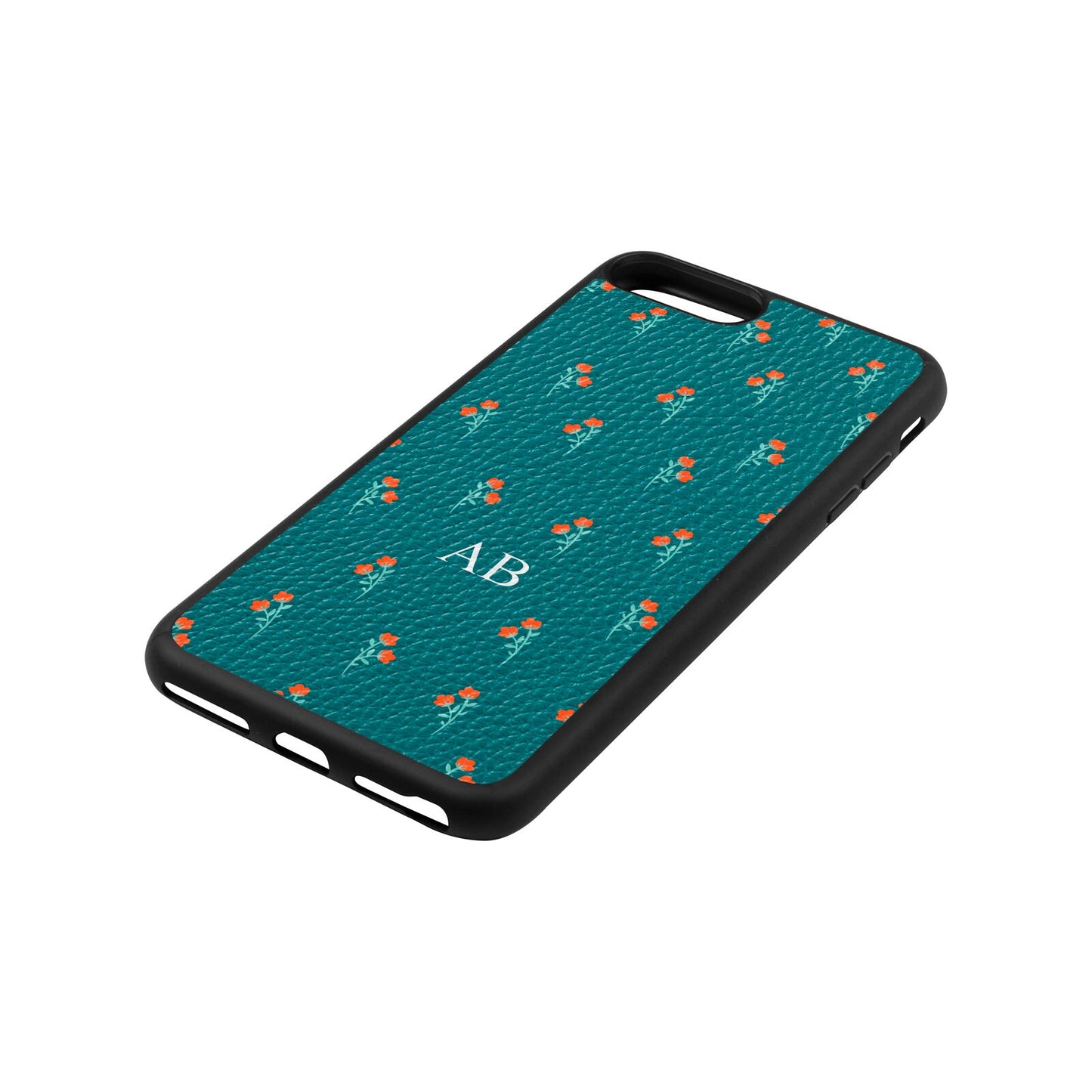 Custom Floral Green Pebble Leather iPhone 8 Plus Case Side Angle