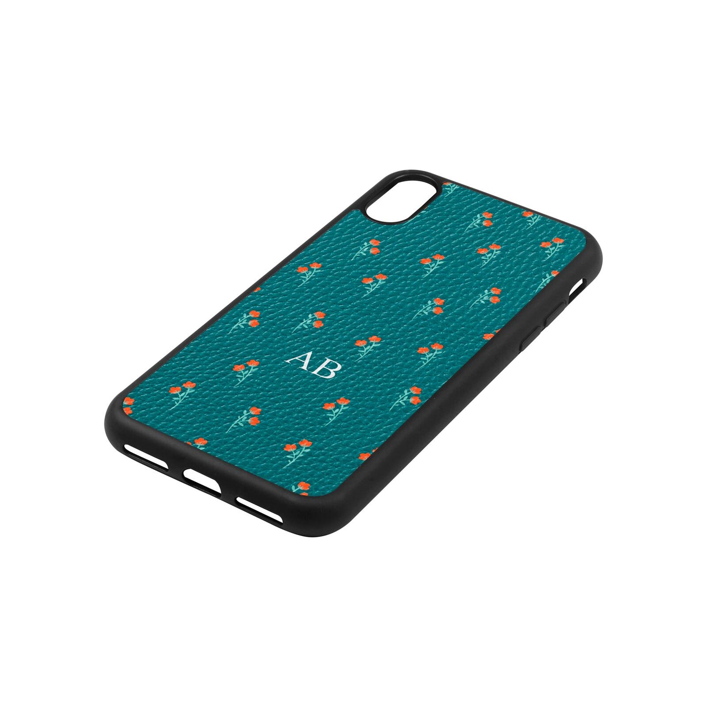 Custom Floral Green Pebble Leather iPhone Xs Case Side Angle