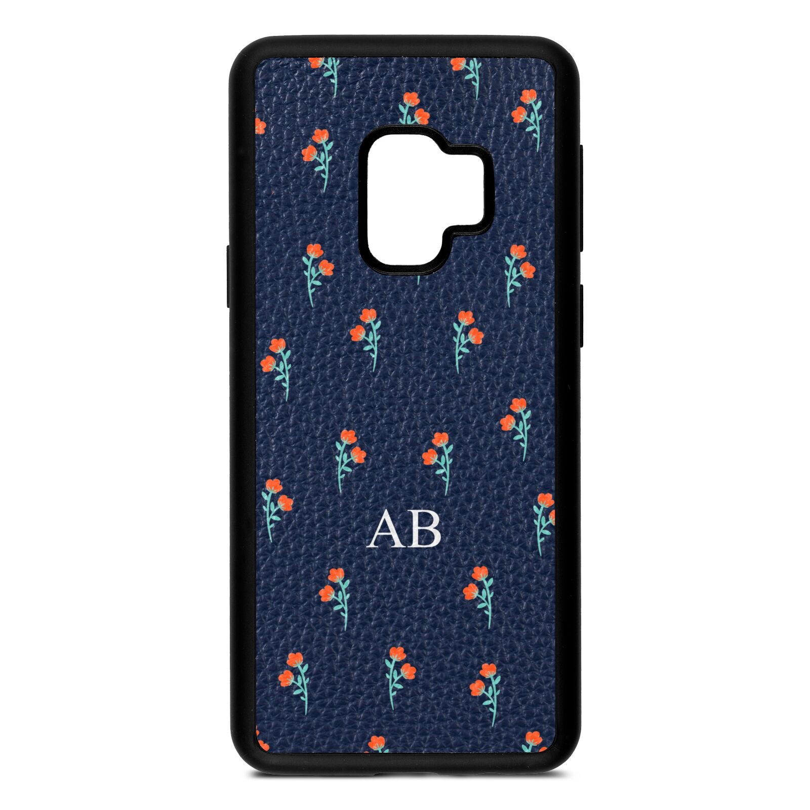 Custom Floral Navy Blue Pebble Leather Samsung S9 Case