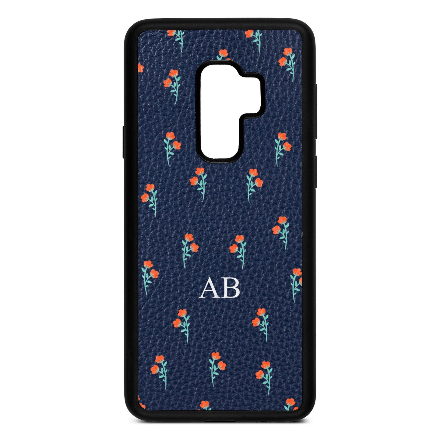 Custom Floral Navy Blue Pebble Leather Samsung S9 Plus Case