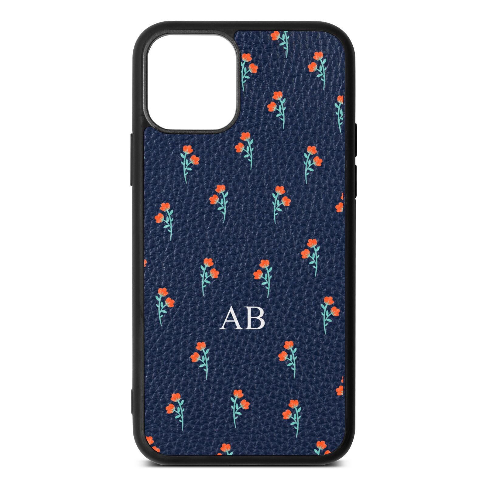 Custom Floral Navy Blue Pebble Leather iPhone 11 Case