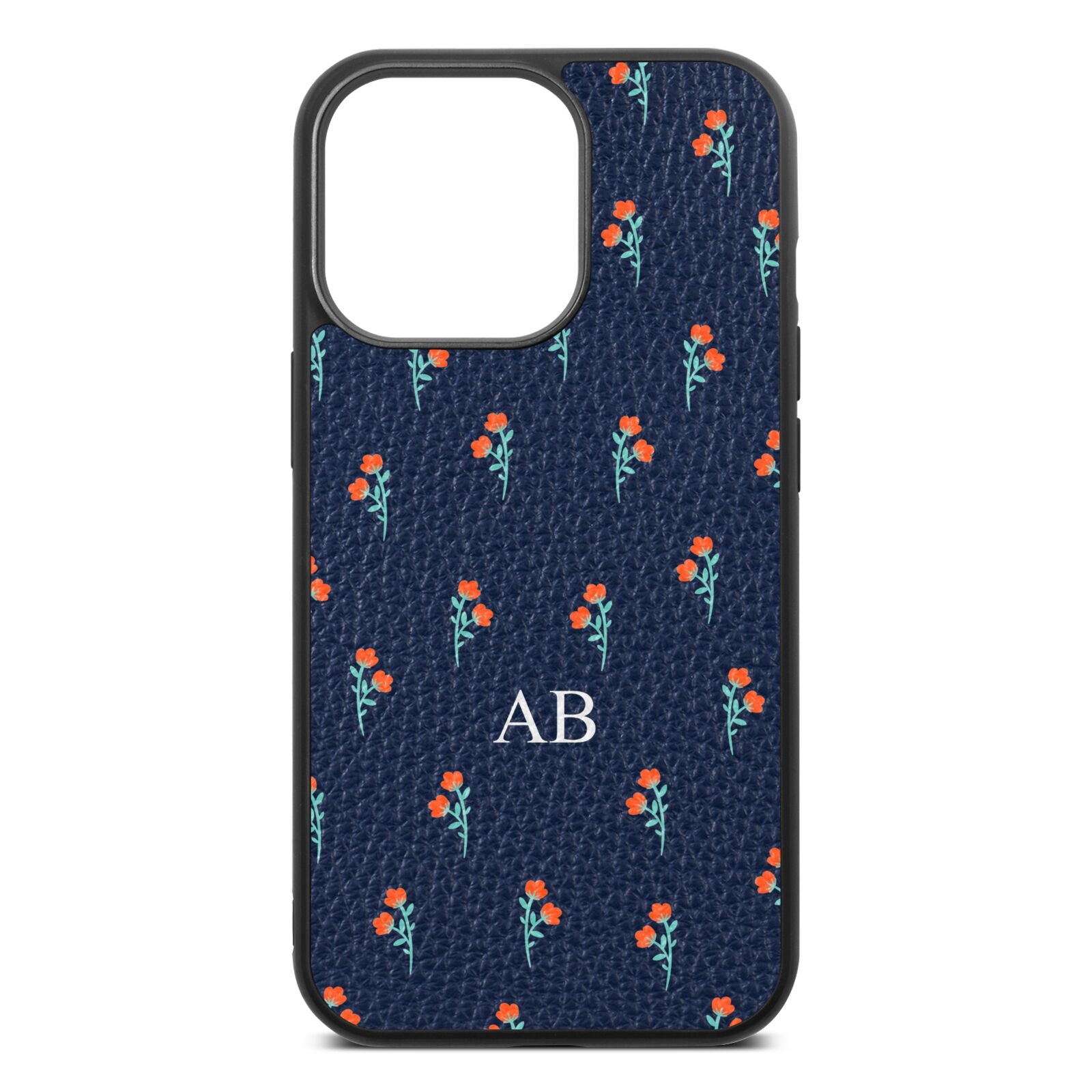 Custom Floral Navy Blue Pebble Leather iPhone 13 Pro Case