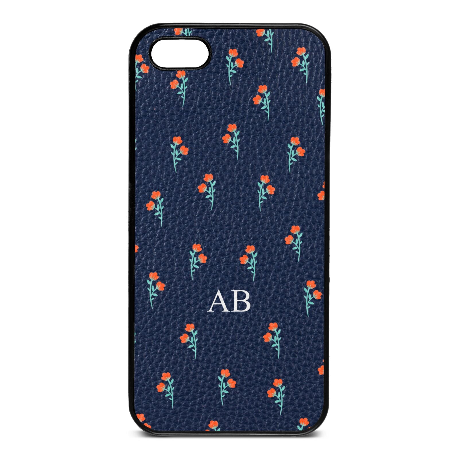 Custom Floral Navy Blue Pebble Leather iPhone 5 Case