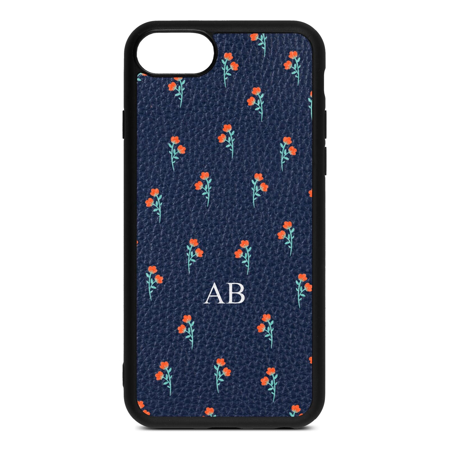 Custom Floral Navy Blue Pebble Leather iPhone 8 Case