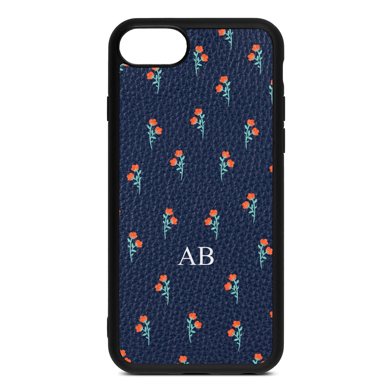 Custom Floral Navy Blue Pebble Leather iPhone 8 Case