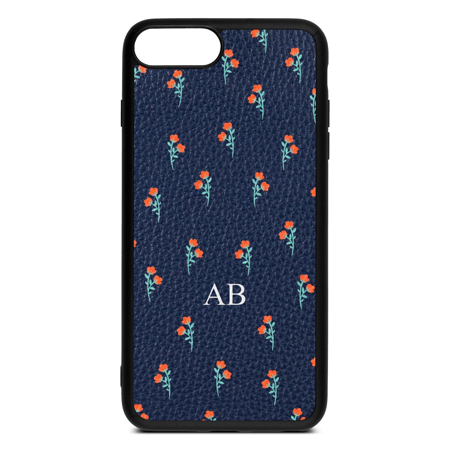 Custom Floral Navy Blue Pebble Leather iPhone 8 Plus Case