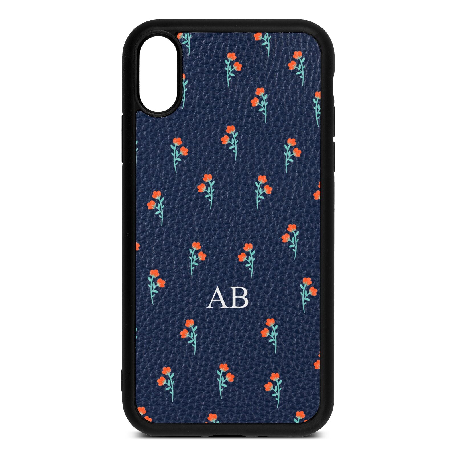 Custom Floral Navy Blue Pebble Leather iPhone Xr Case