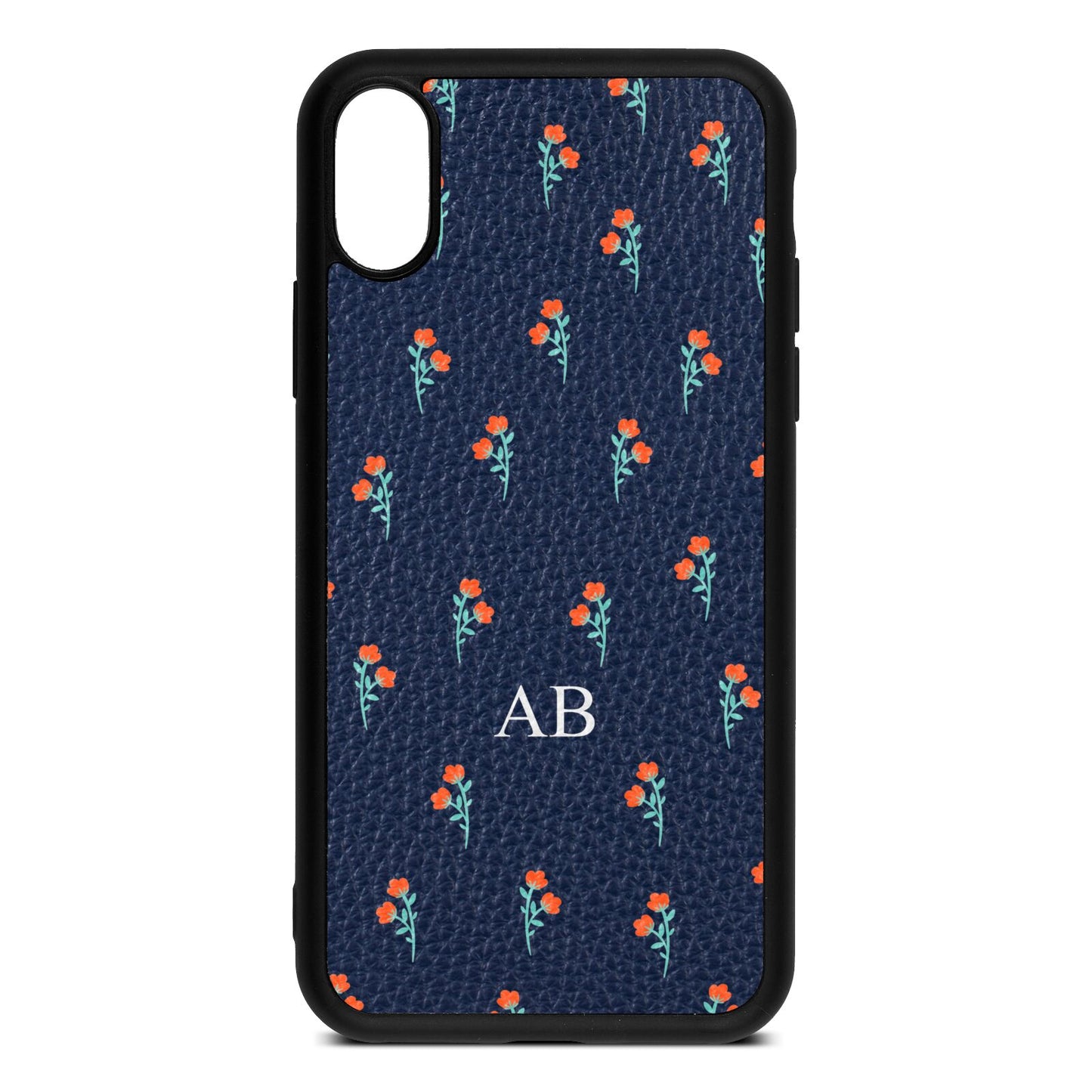 Custom Floral Navy Blue Pebble Leather iPhone Xs Case