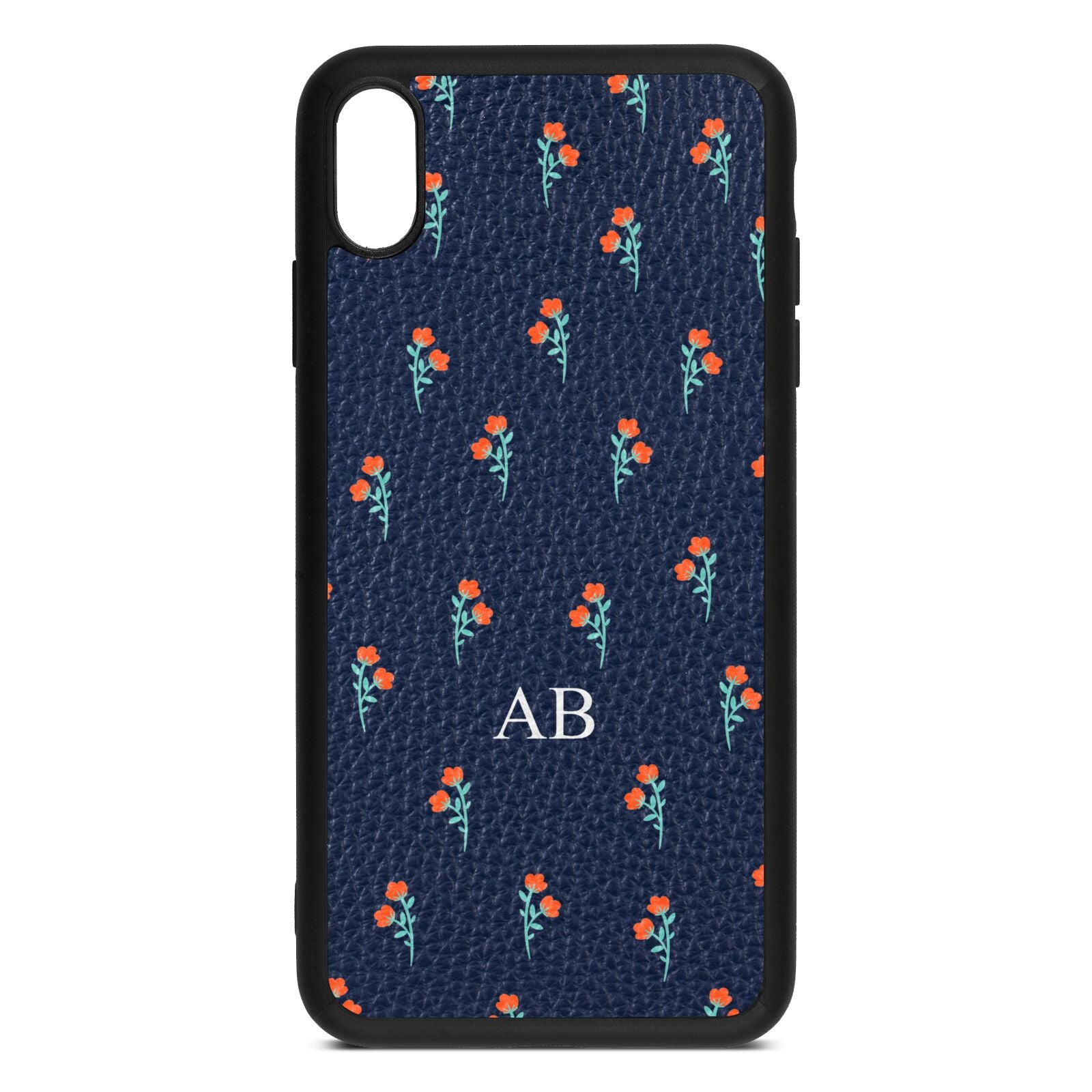 Custom Floral Navy Blue Pebble Leather iPhone Xs Max Case