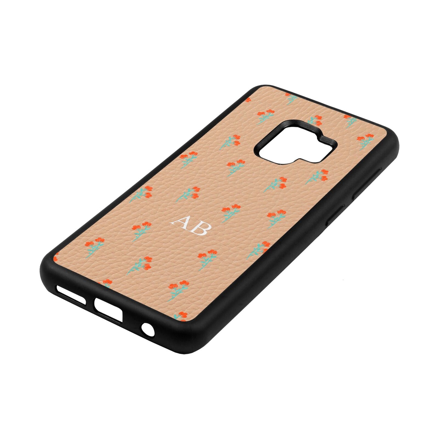 Custom Floral Nude Pebble Leather Samsung S9 Case Side Angle