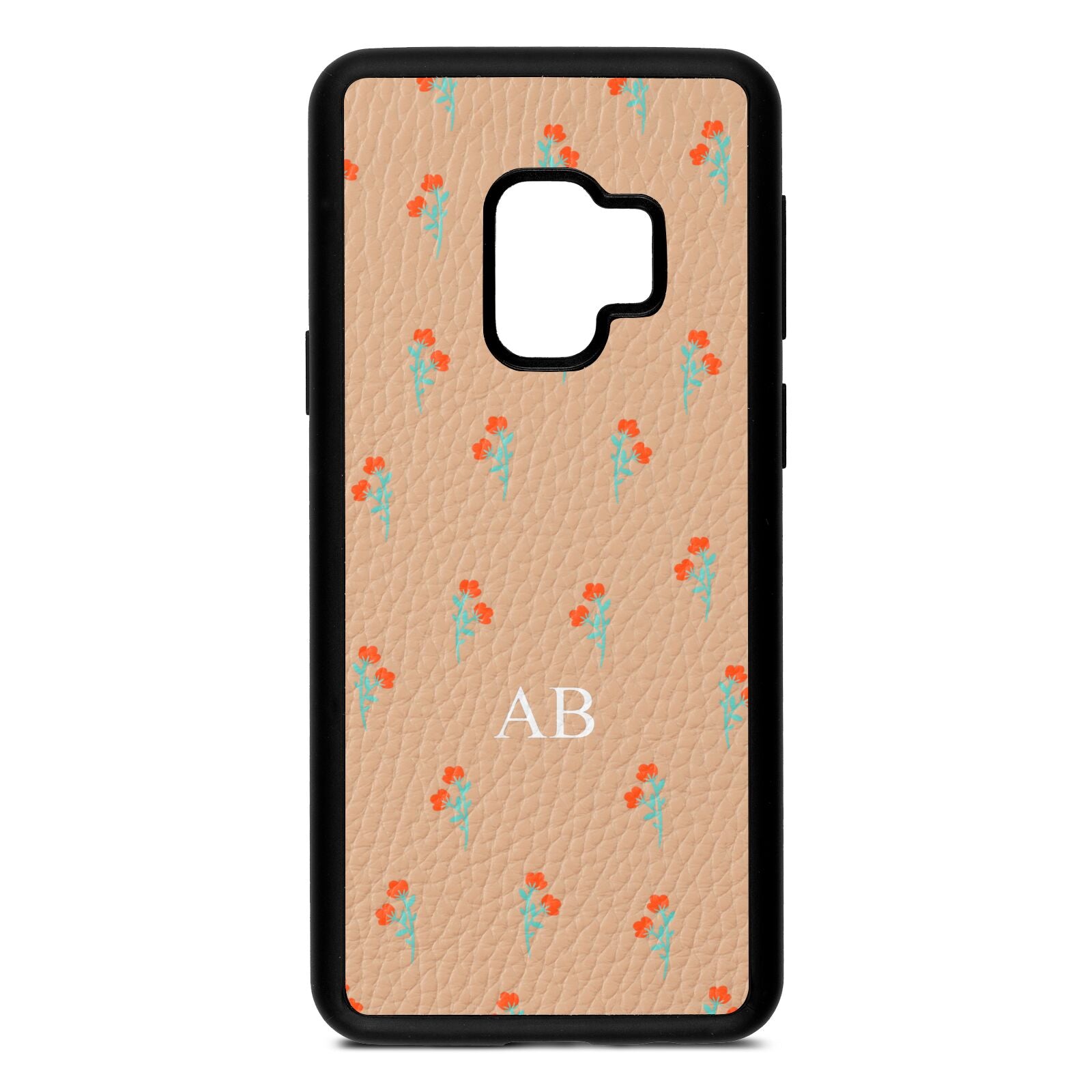 Custom Floral Nude Pebble Leather Samsung S9 Case