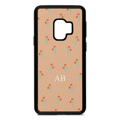 Custom Floral Nude Pebble Leather Samsung S9 Case