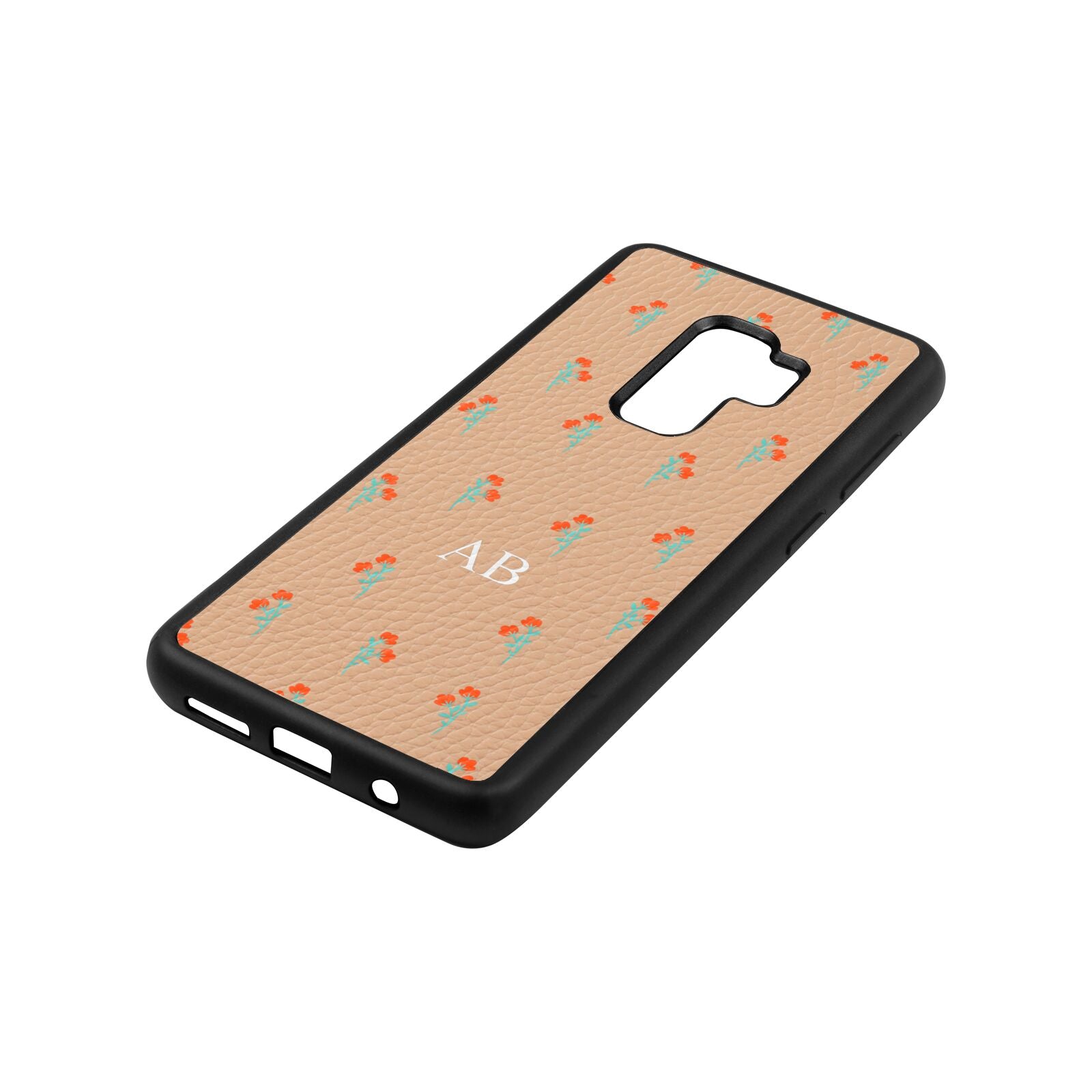 Custom Floral Nude Pebble Leather Samsung S9 Plus Case Side Angle