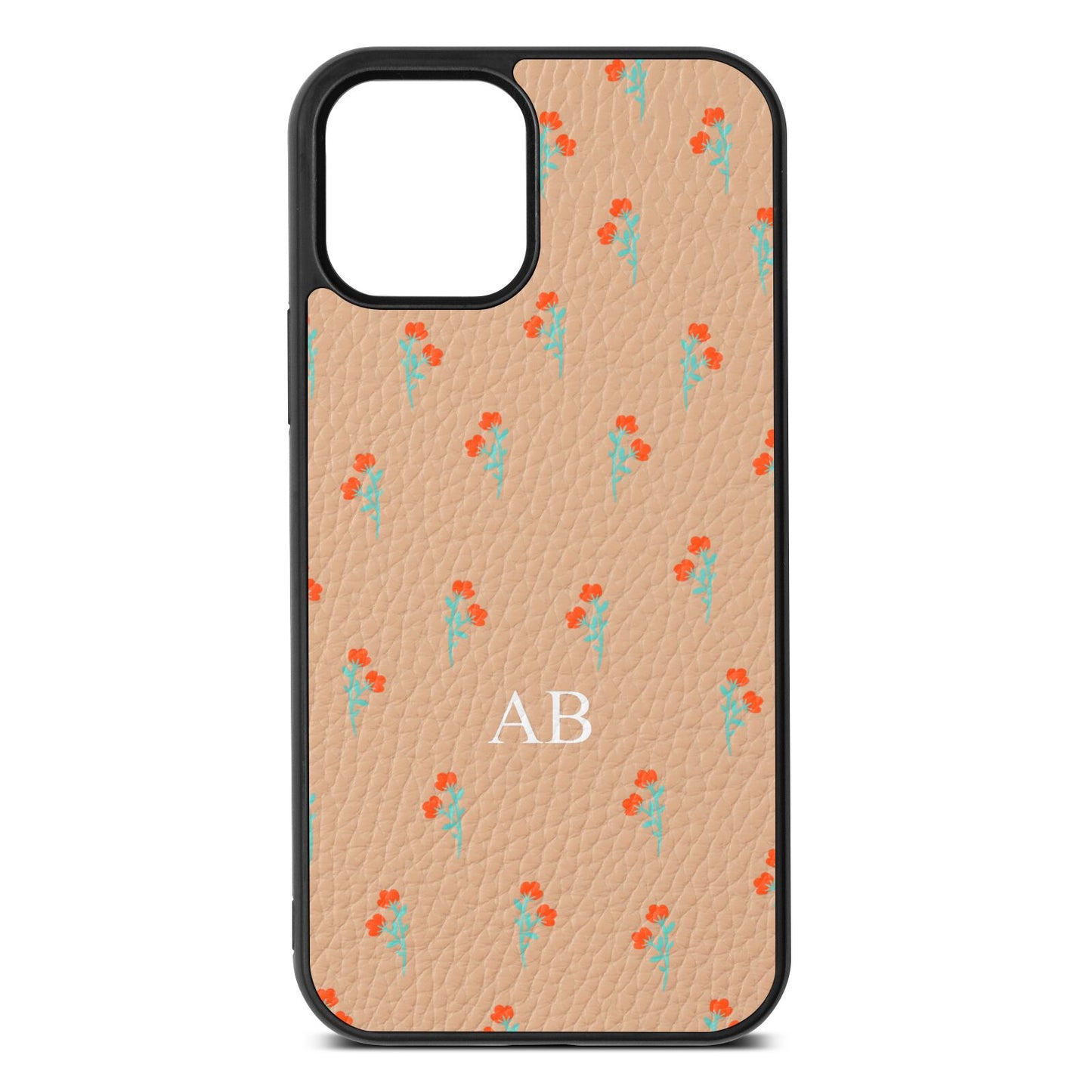 Custom Floral Nude Pebble Leather iPhone 12 Case