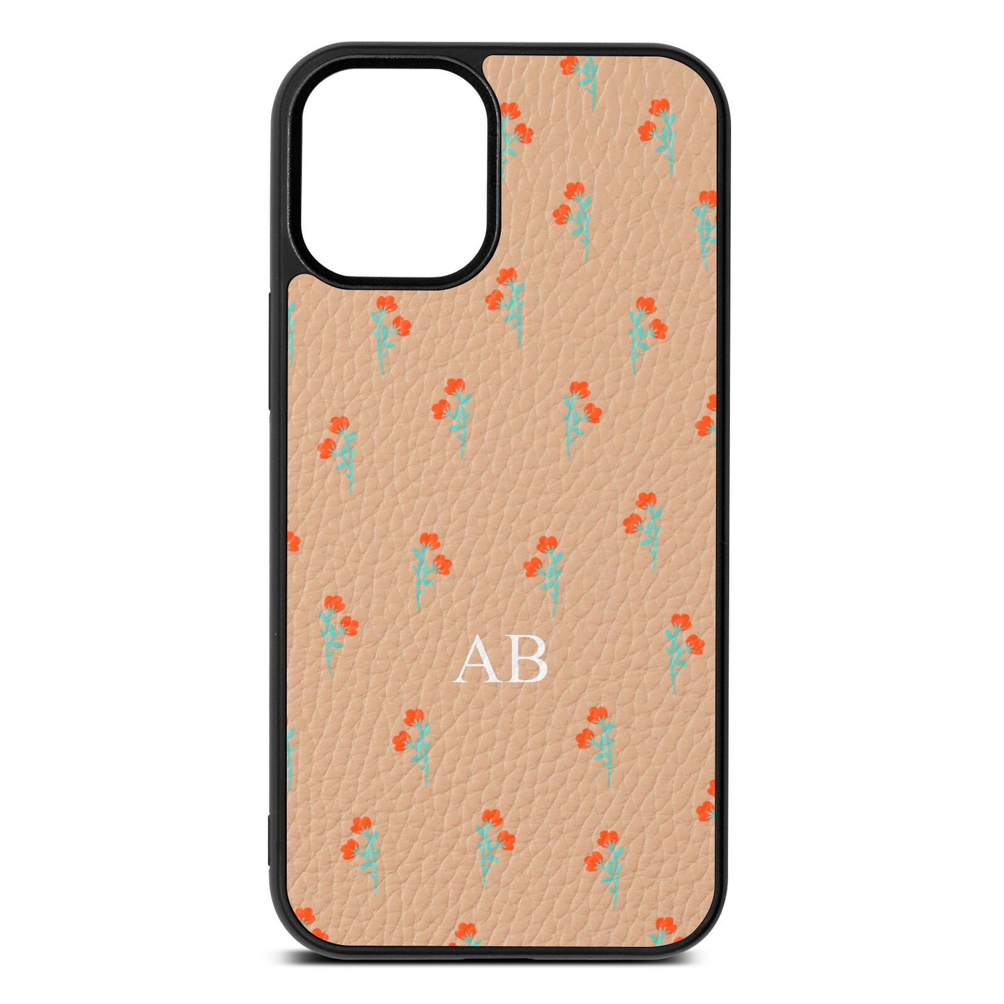 Custom Floral Nude Pebble Leather iPhone 12 Mini Case