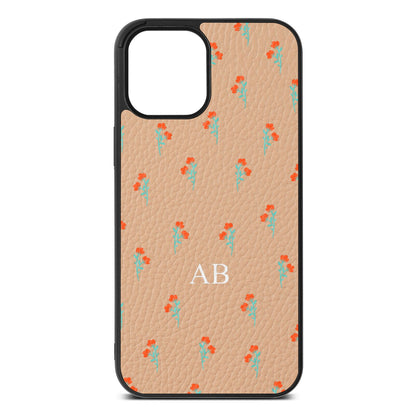 Custom Floral Nude Pebble Leather iPhone 12 Pro Max Case