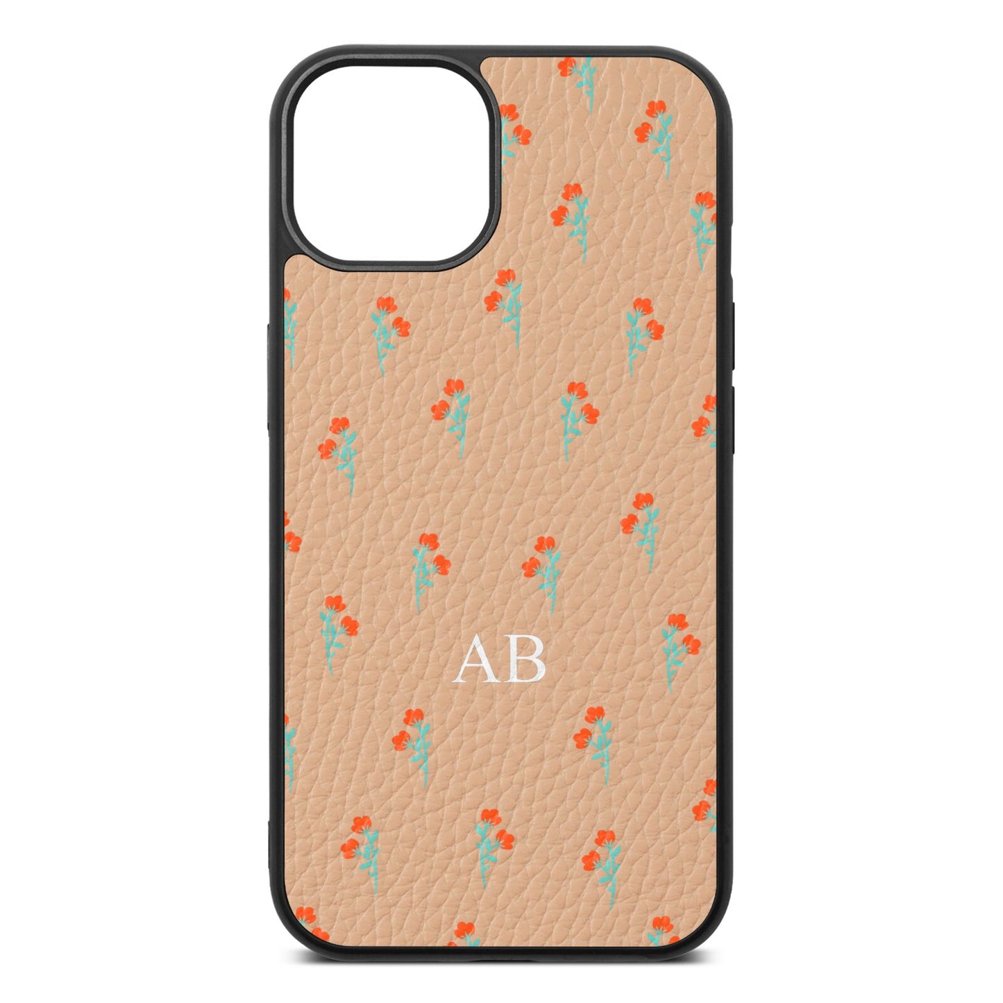 Custom Floral Nude Pebble Leather iPhone 13 Case