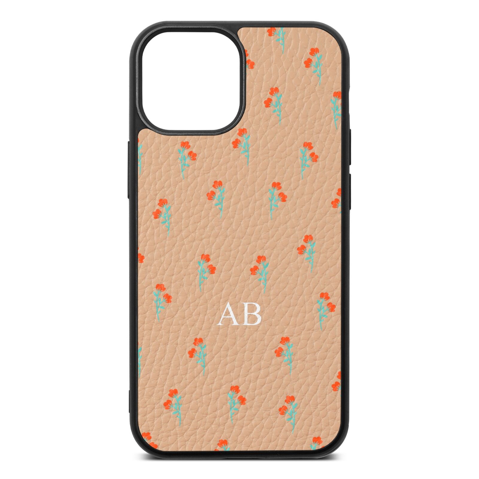 Custom Floral Nude Pebble Leather iPhone 13 Mini Case