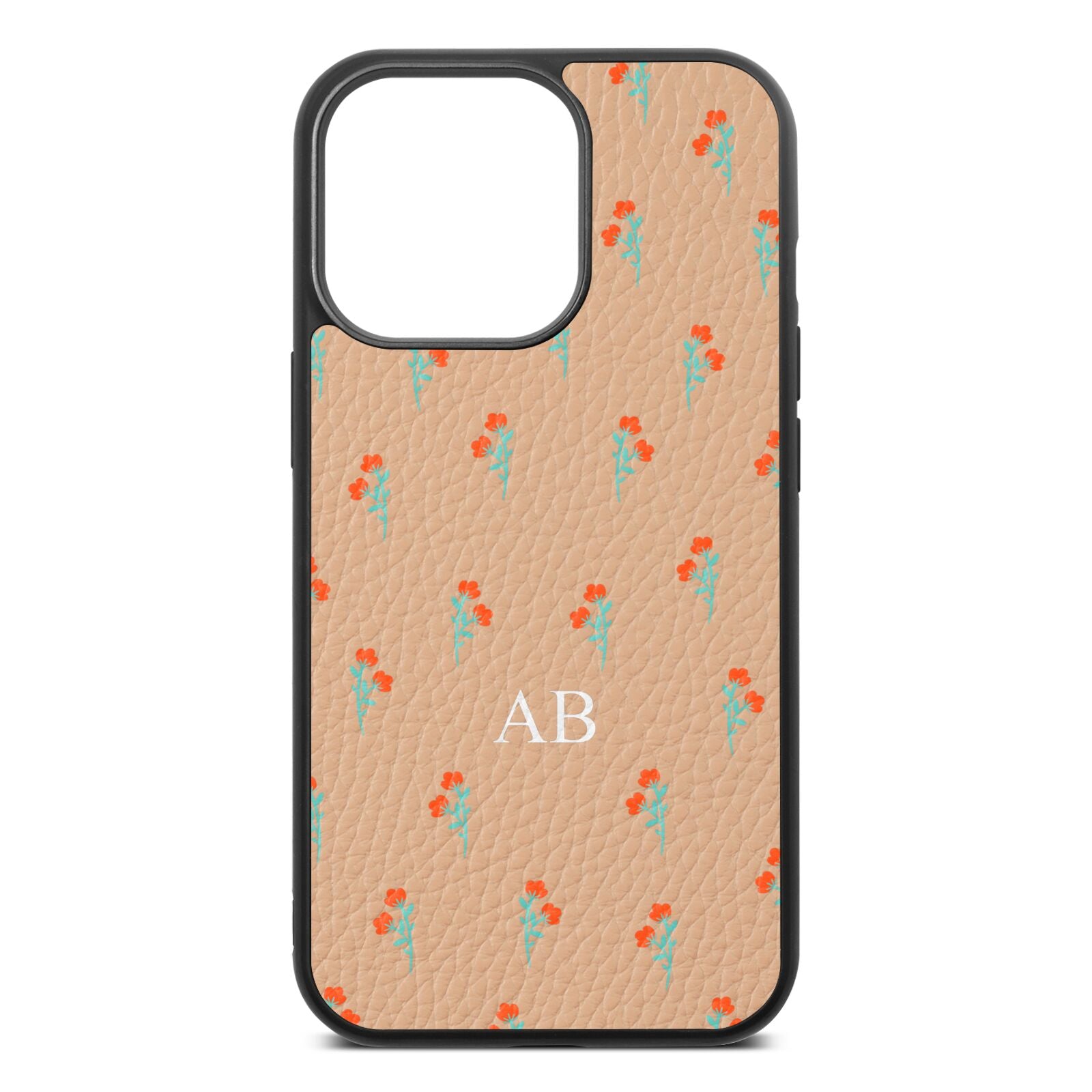 Custom Floral Nude Pebble Leather iPhone 13 Pro Case