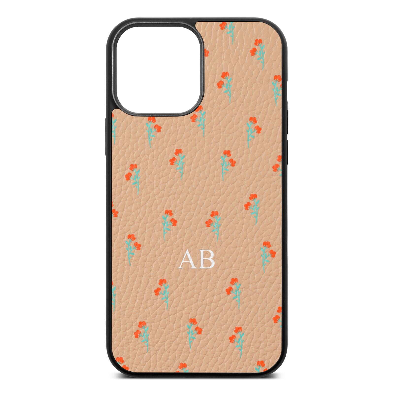 Custom Floral Nude Pebble Leather iPhone 13 Pro Max Case