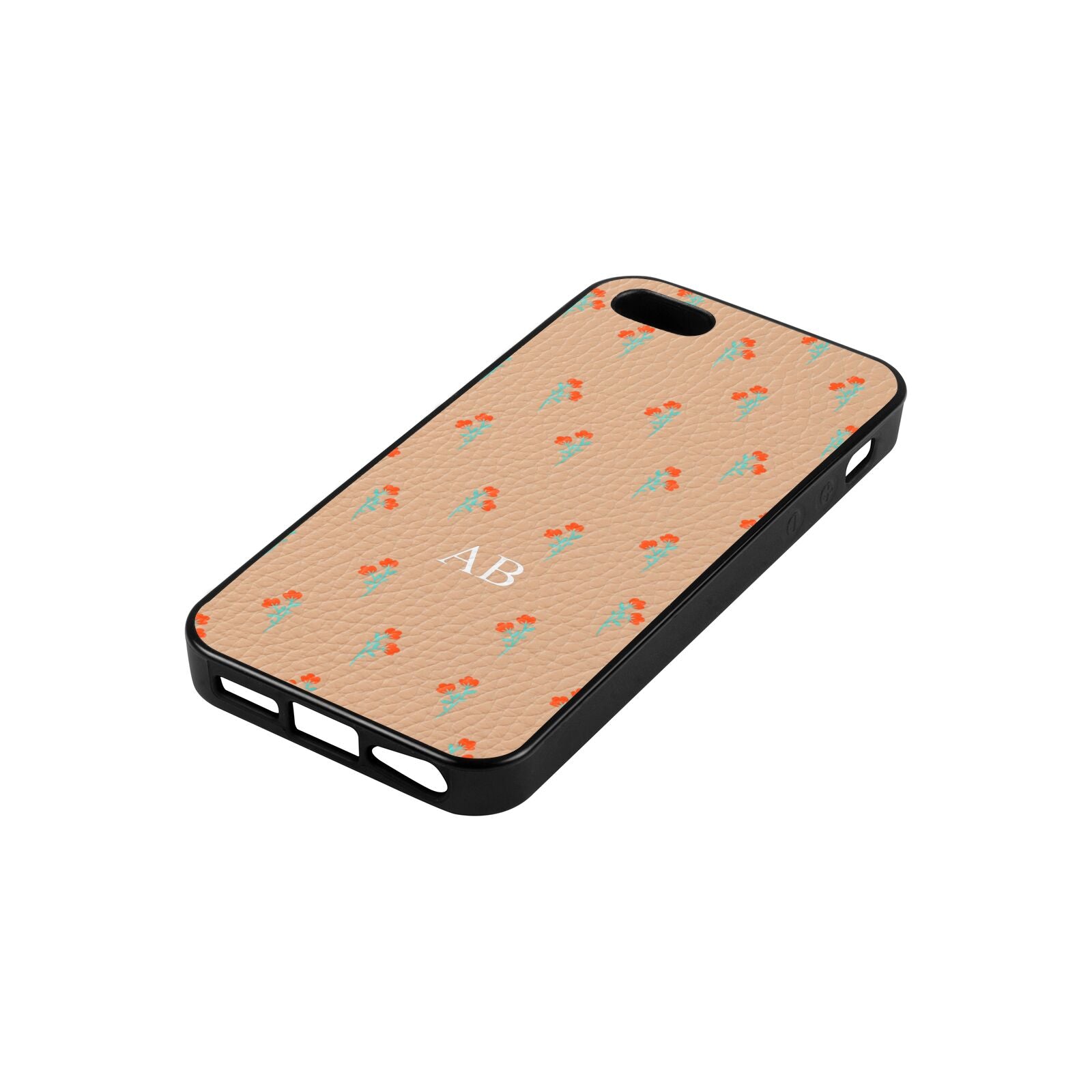 Custom Floral Nude Pebble Leather iPhone 5 Case Side Angle