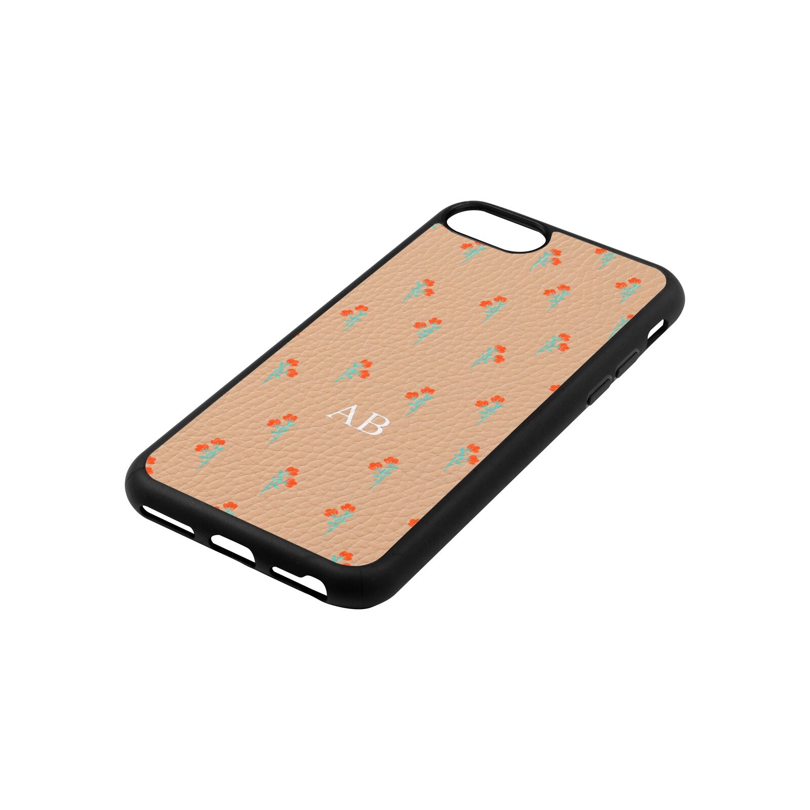 Custom Floral Nude Pebble Leather iPhone 8 Case Side Angle