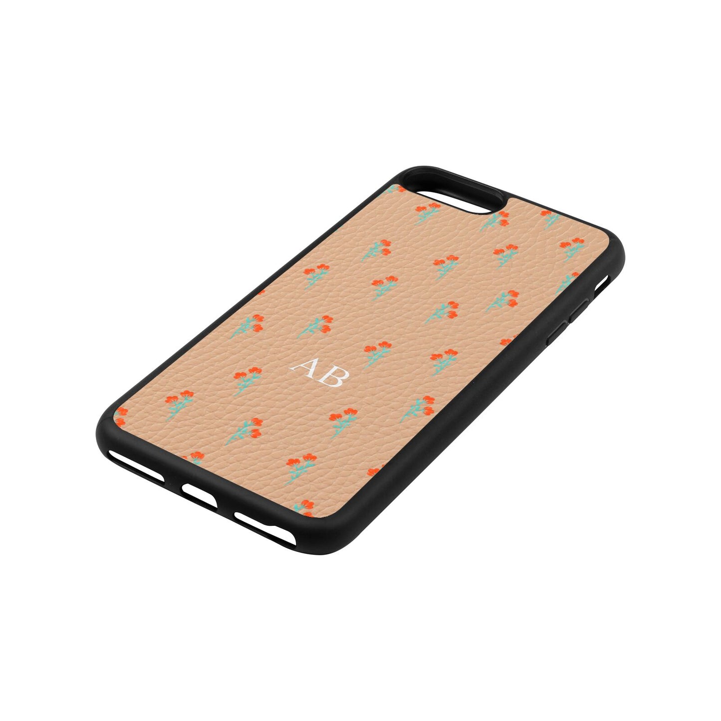 Custom Floral Nude Pebble Leather iPhone 8 Plus Case Side Angle