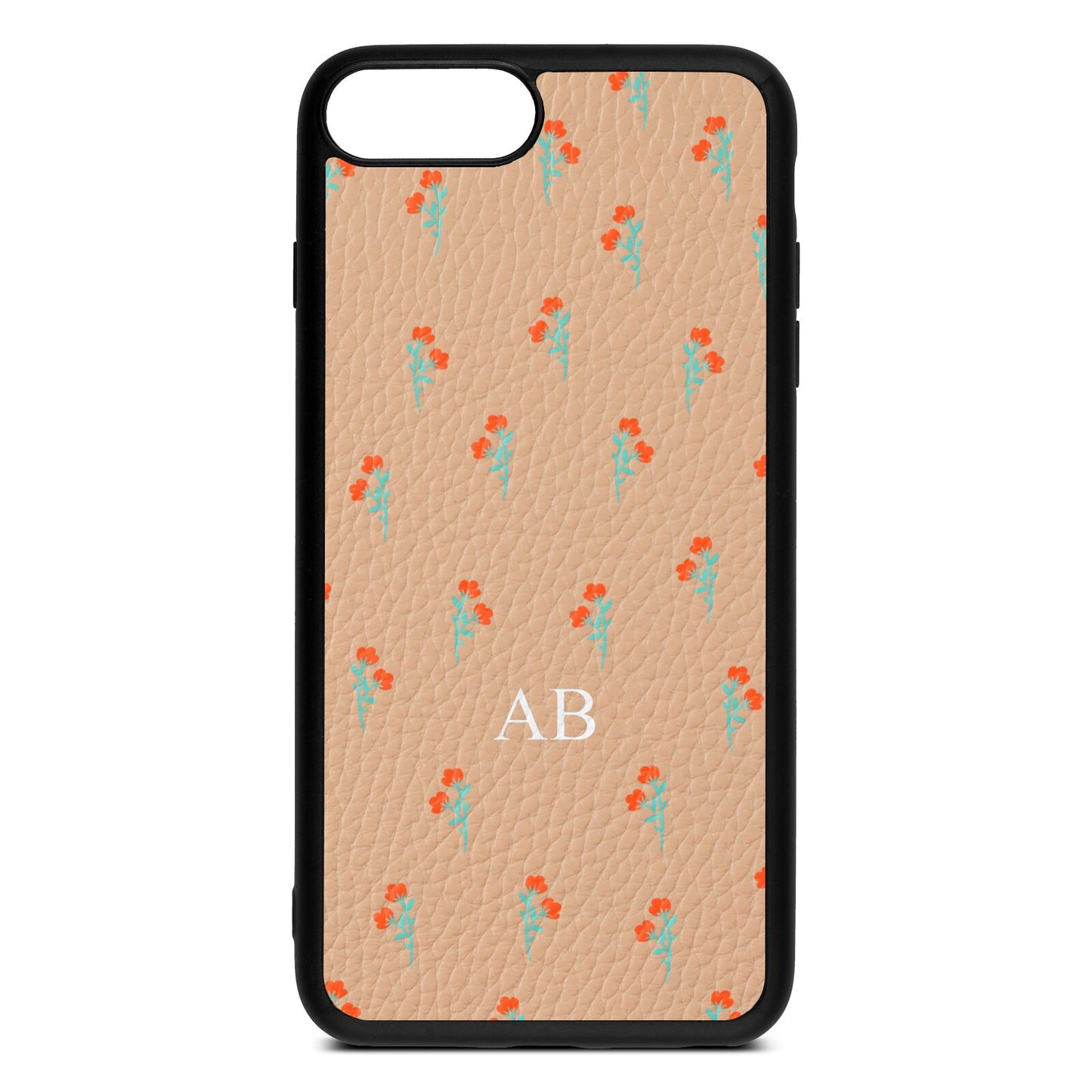 Custom Floral Nude Pebble Leather iPhone 8 Plus Case