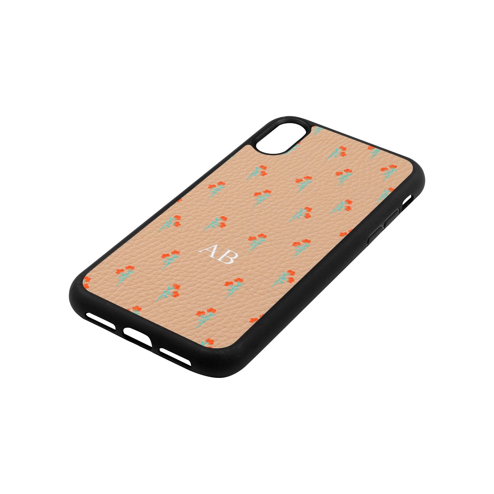 Custom Floral Nude Pebble Leather iPhone Xr Case Side Angle