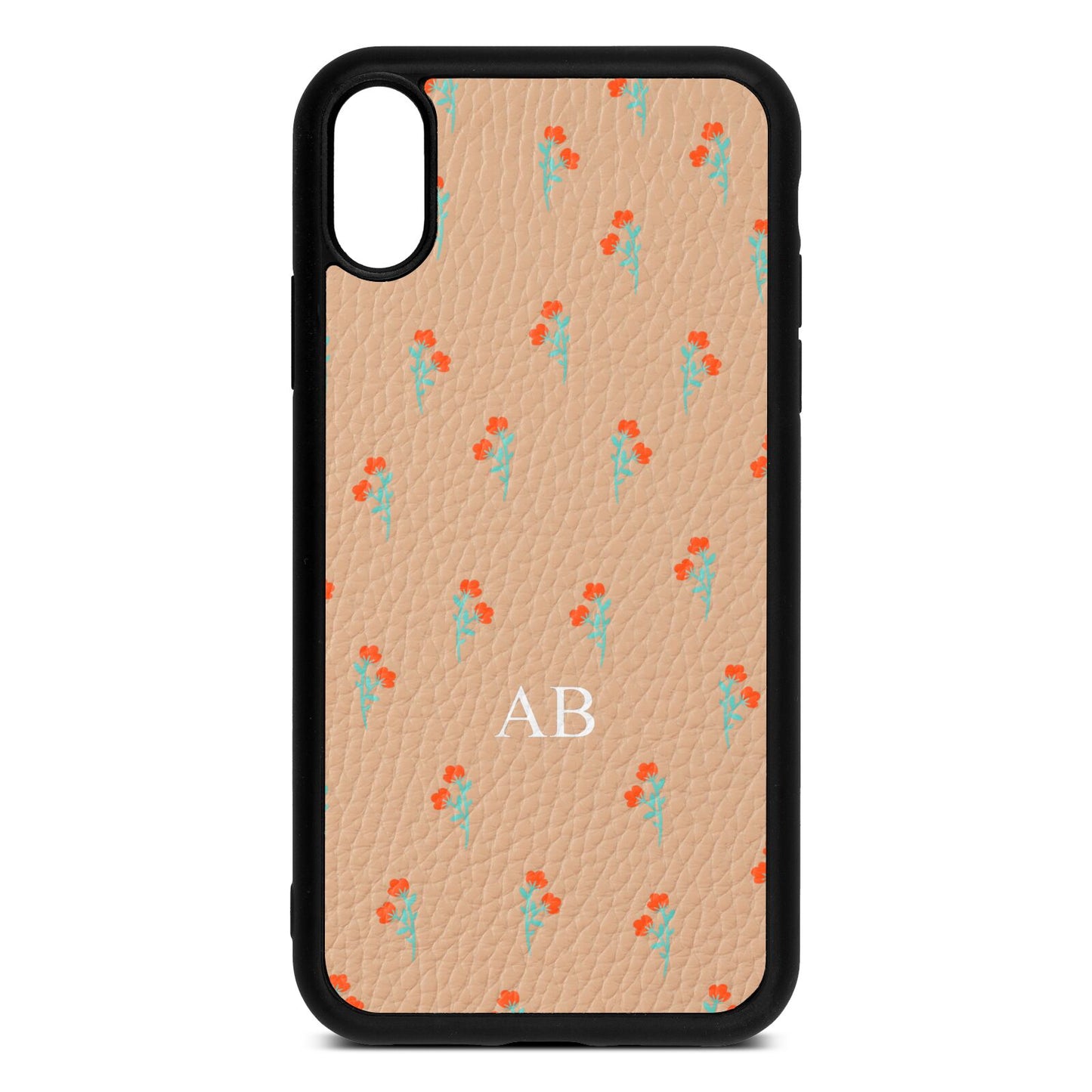 Custom Floral Nude Pebble Leather iPhone Xr Case