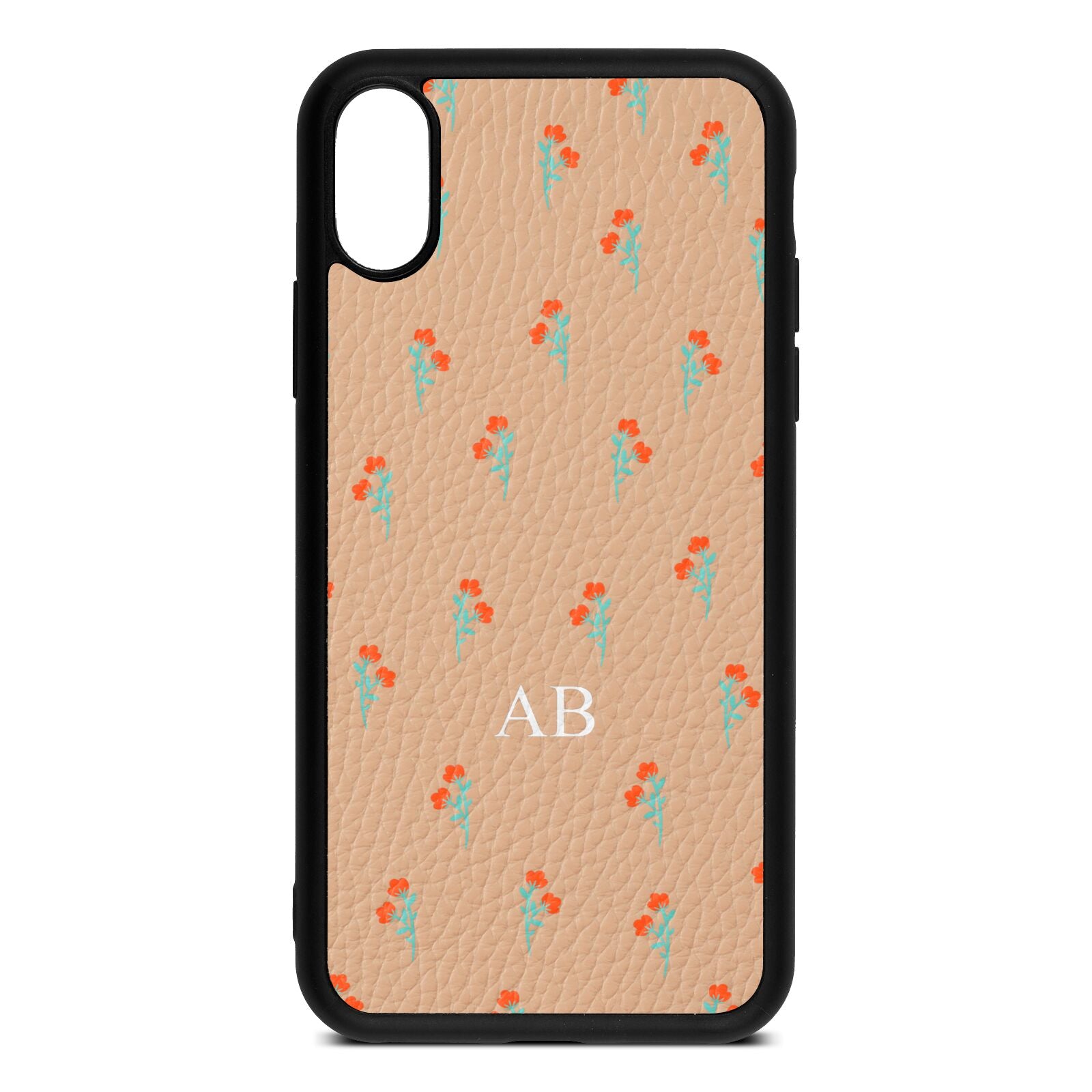 Custom Floral Nude Pebble Leather iPhone Xs Case