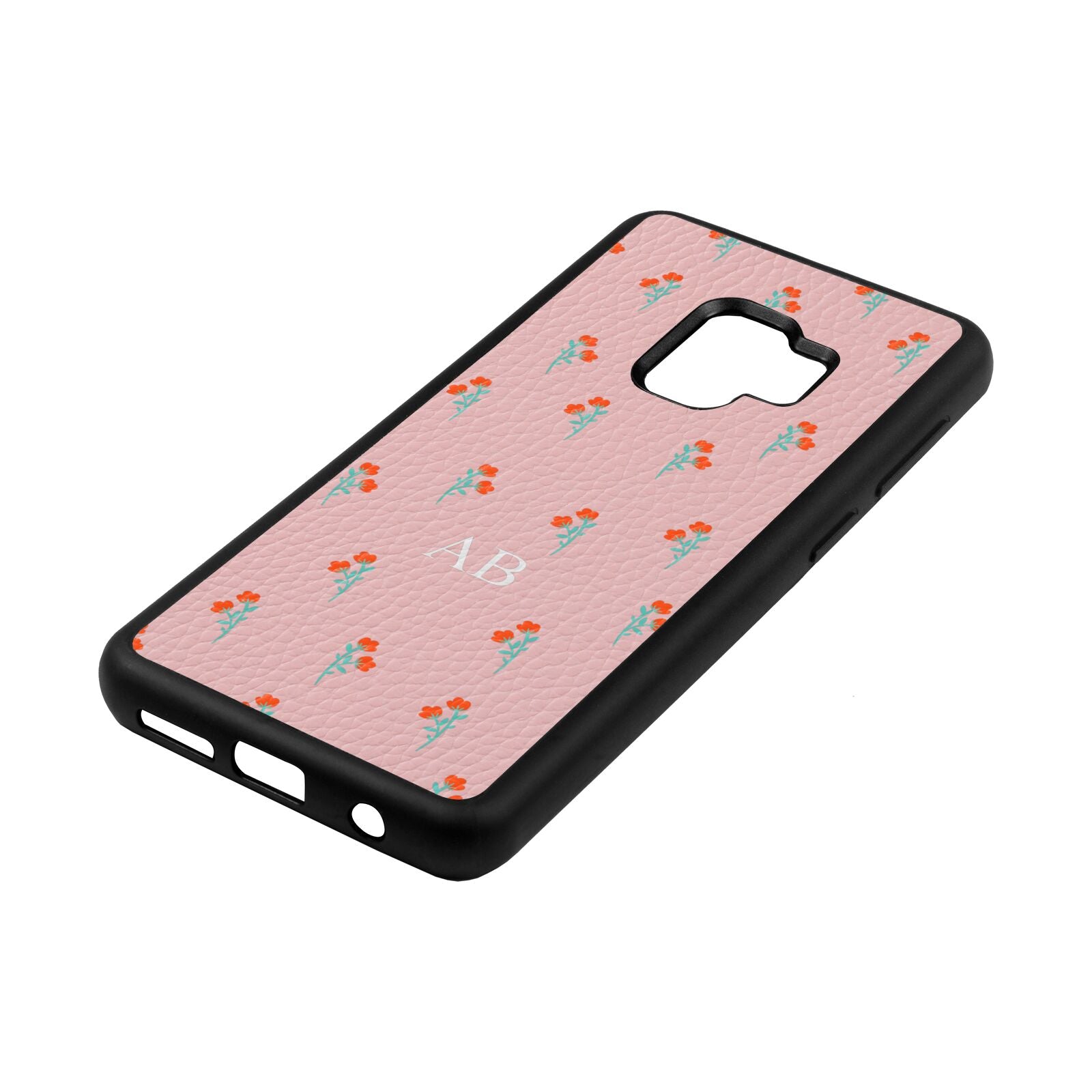 Custom Floral Pink Pebble Leather Samsung S9 Case Side Angle