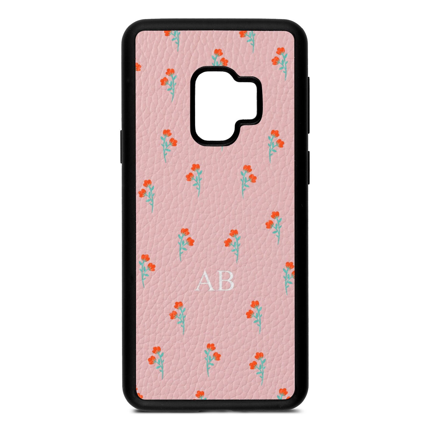 Custom Floral Pink Pebble Leather Samsung S9 Case