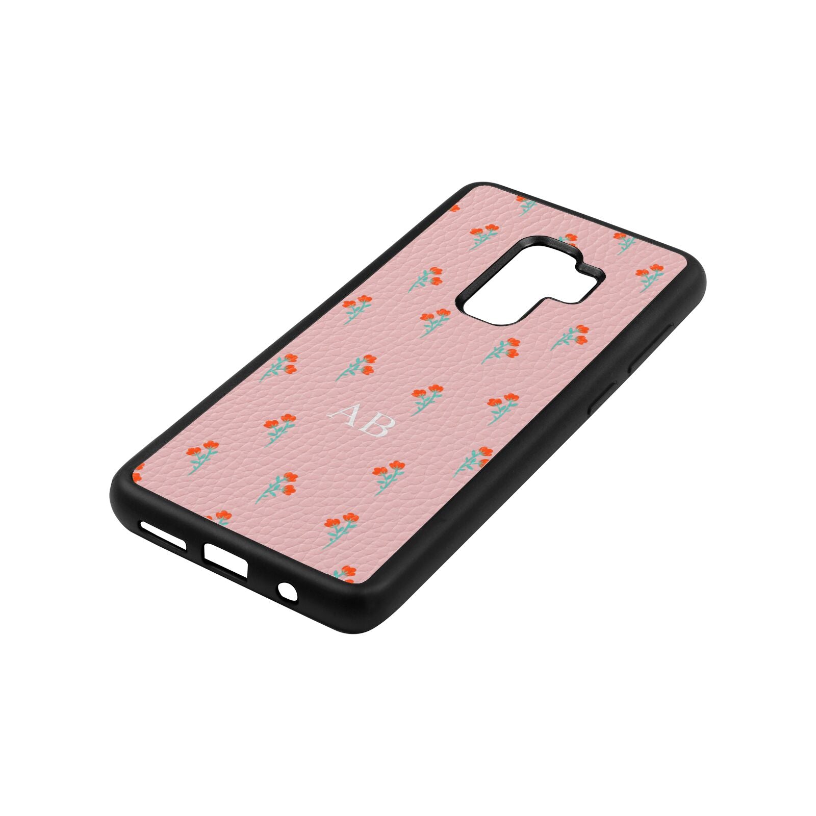 Custom Floral Pink Pebble Leather Samsung S9 Plus Case Side Angle