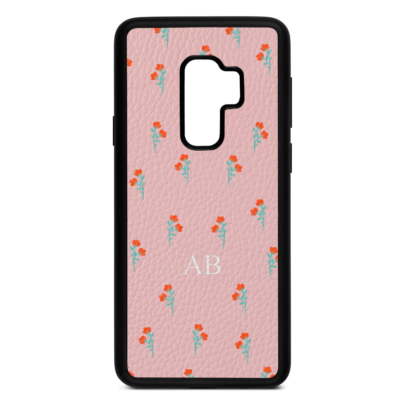 Custom Floral Pink Pebble Leather Samsung S9 Plus Case