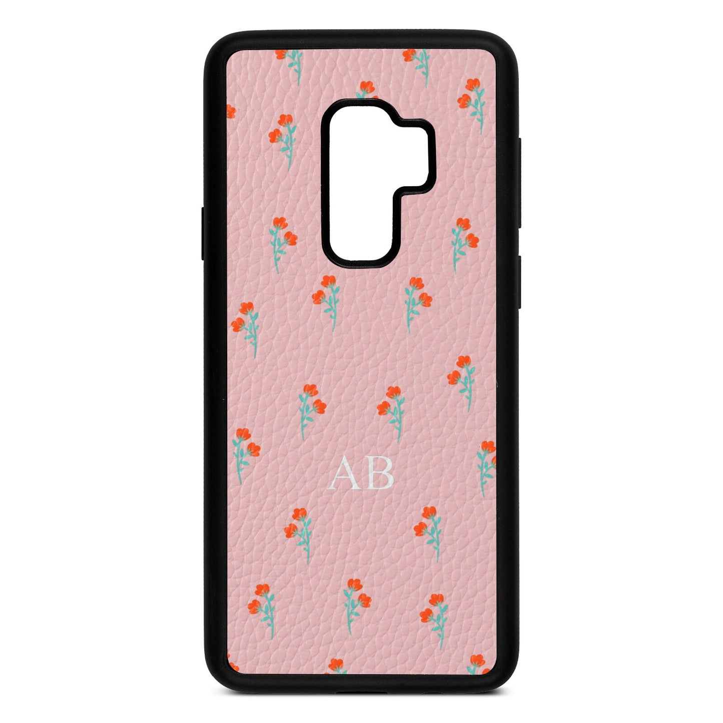 Custom Floral Pink Pebble Leather Samsung S9 Plus Case