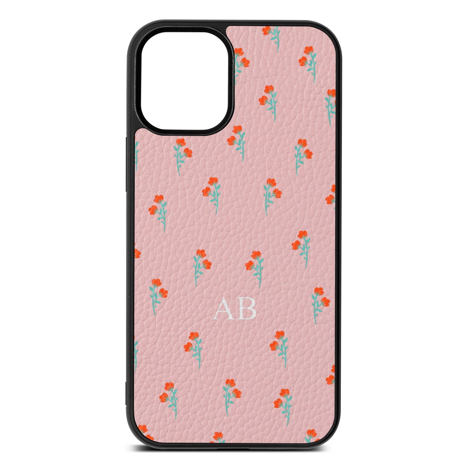 Custom Floral Pink Pebble Leather iPhone 12 Mini Case