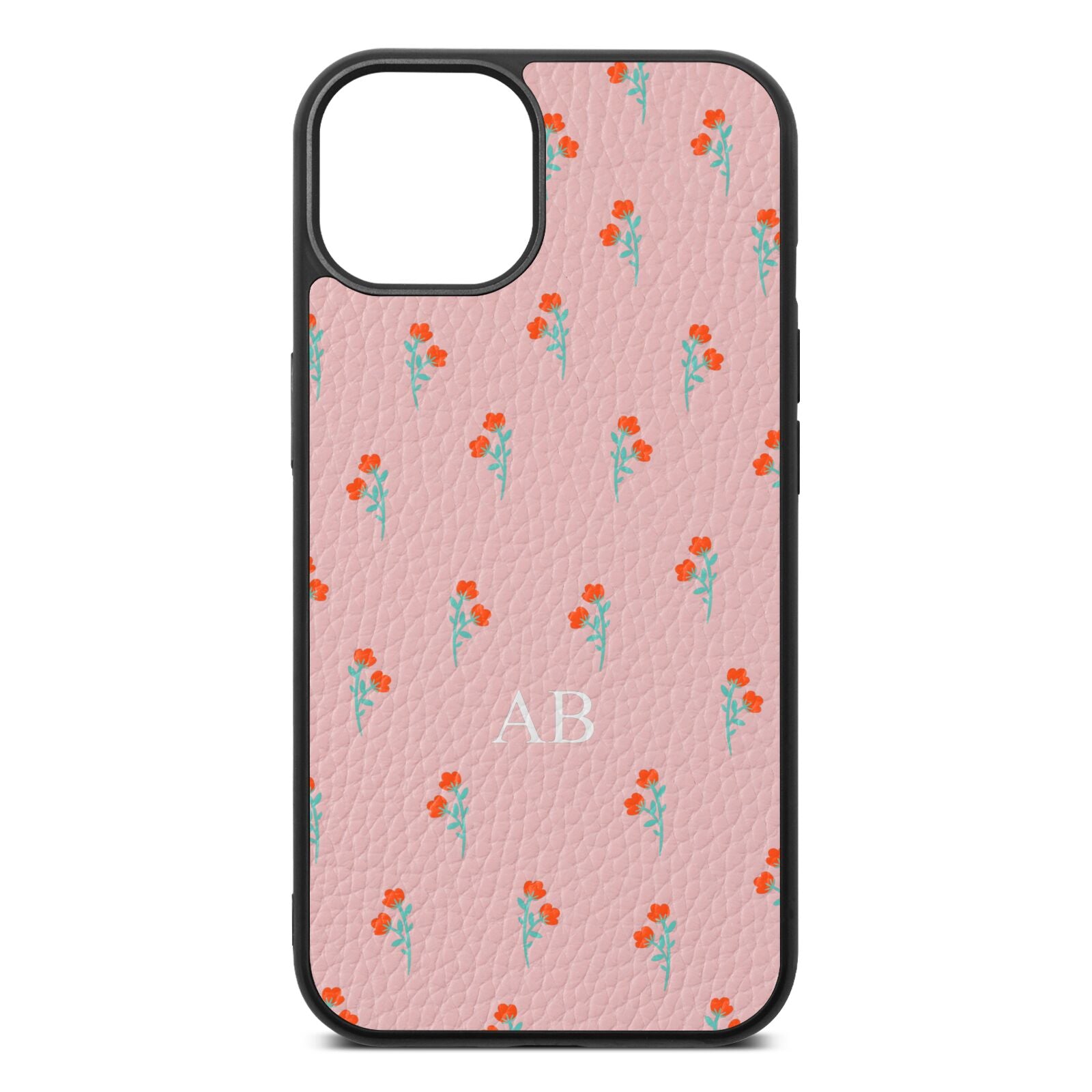 Custom Floral Pink Pebble Leather iPhone 13 Case