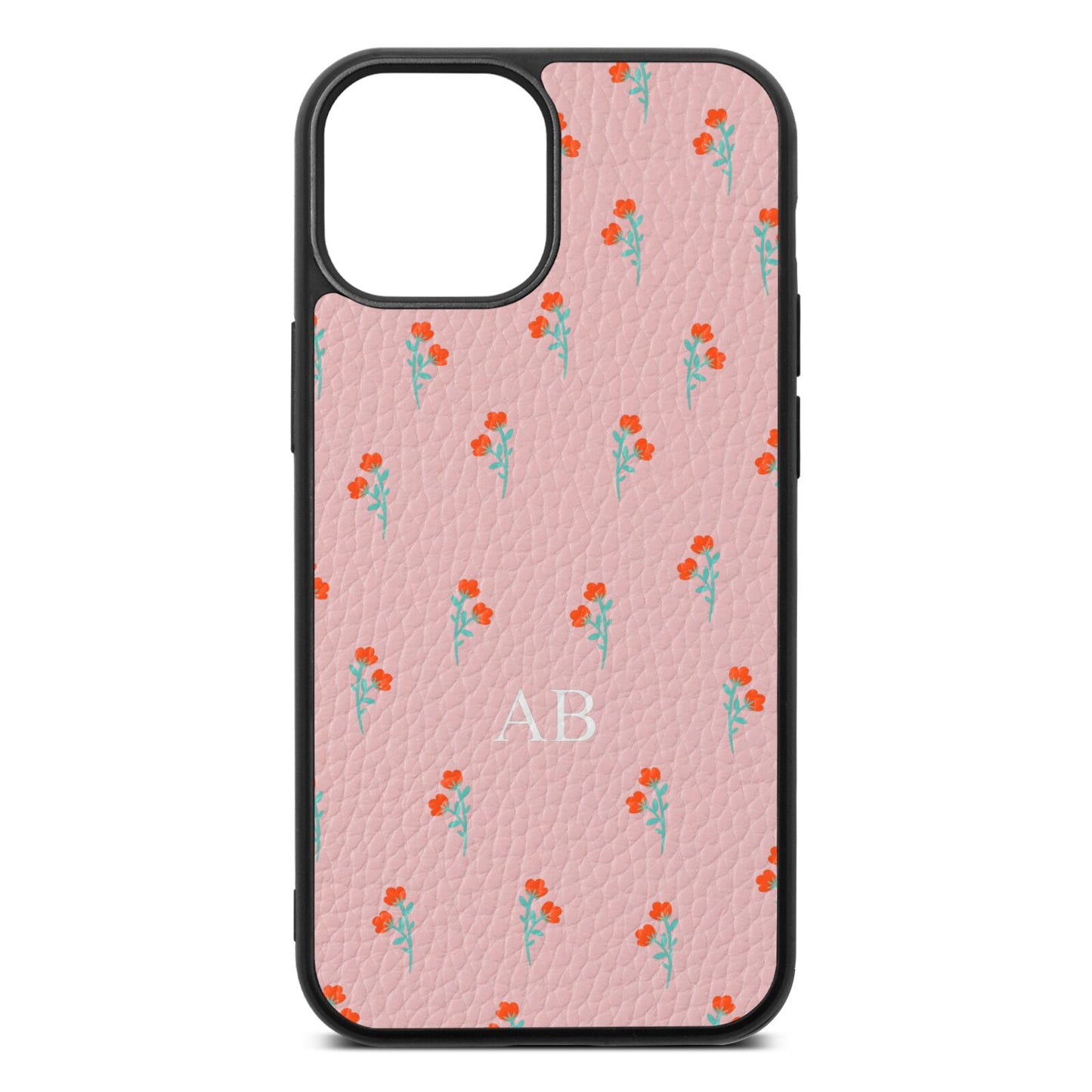 Custom Floral Pink Pebble Leather iPhone 13 Mini Case